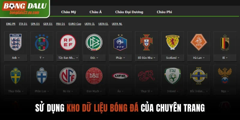 Sử dụng kho dữ liệu bóng đá của chuyên trang